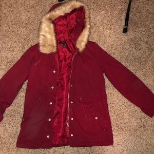 Red overcoat with fur